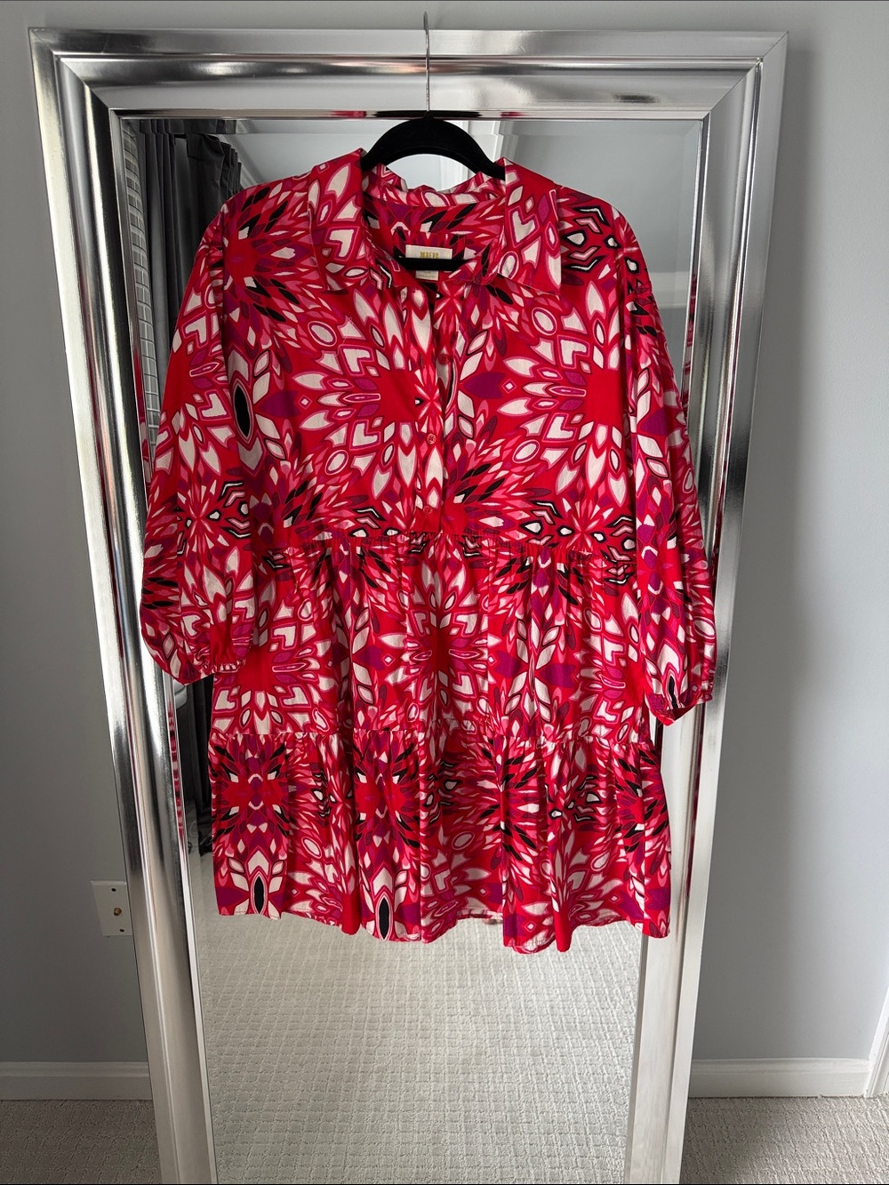 Anthropologie Red Pink Patterned Mini Dress